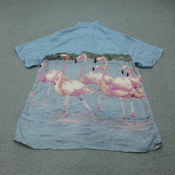 Duvin Shirt Mens Large Button Up Flamingo Blue Florida Beach Loop Collar - Picture 2 of 9